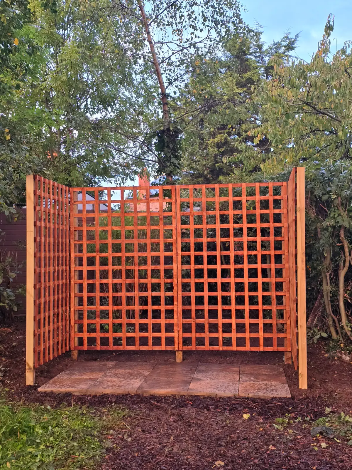 Newly landscaped garden with patio area and border planting